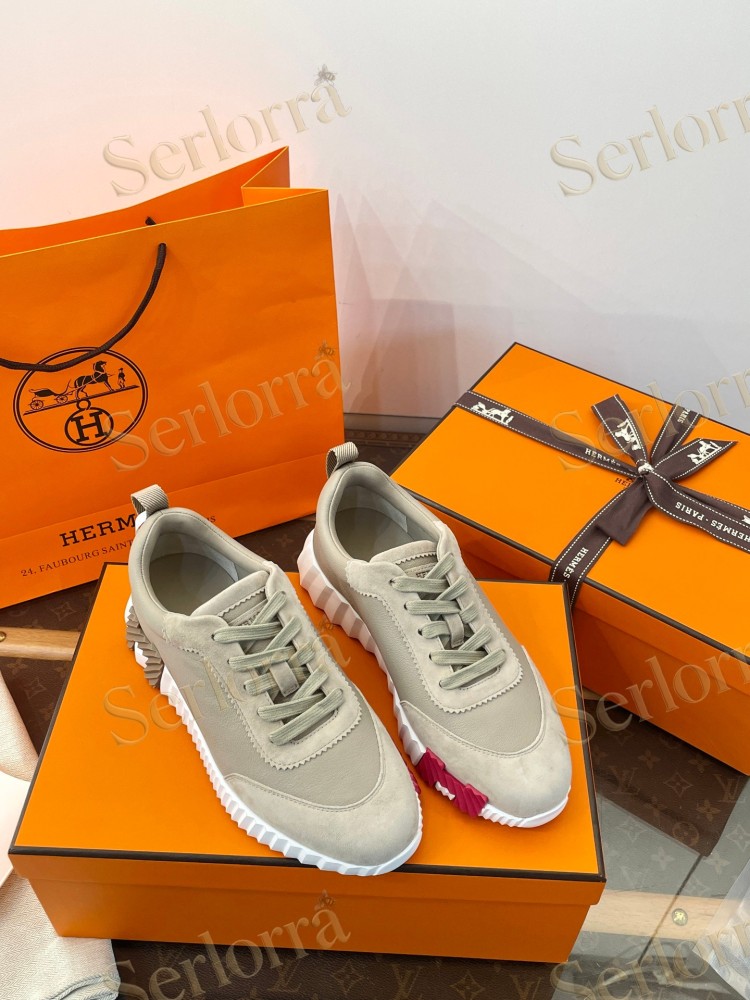 HERMÈS CALFSKIN AND SUEDE BOUNCING SNEAKERS