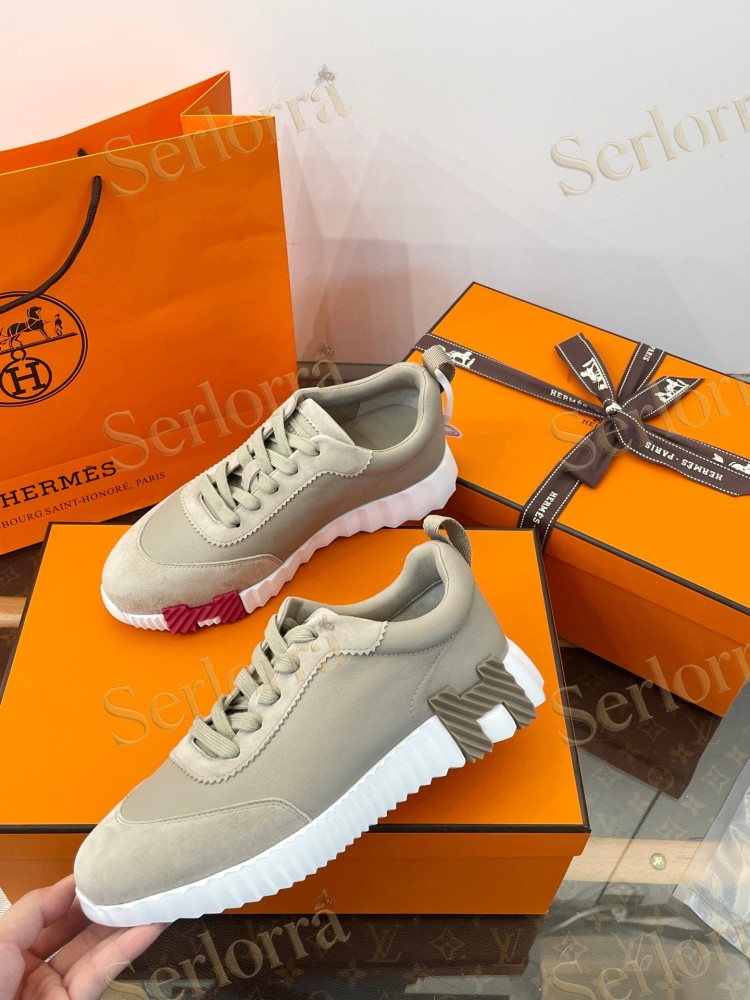 HERMÈS CALFSKIN AND SUEDE BOUNCING SNEAKERS