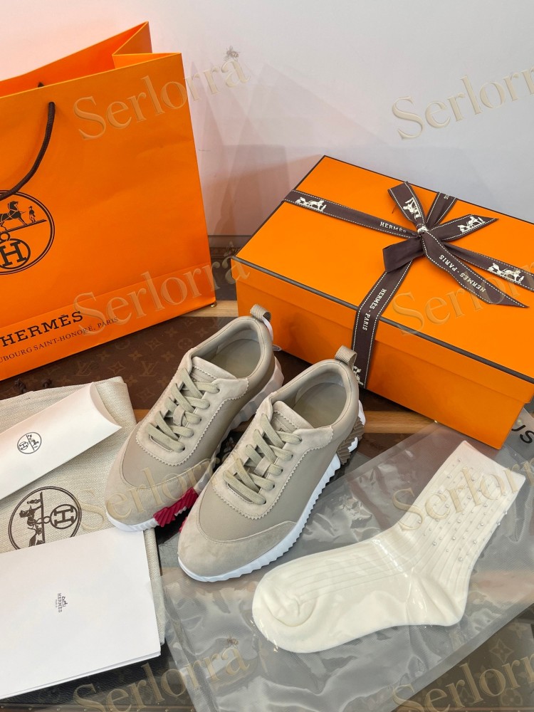 HERMÈS CALFSKIN AND SUEDE BOUNCING SNEAKERS