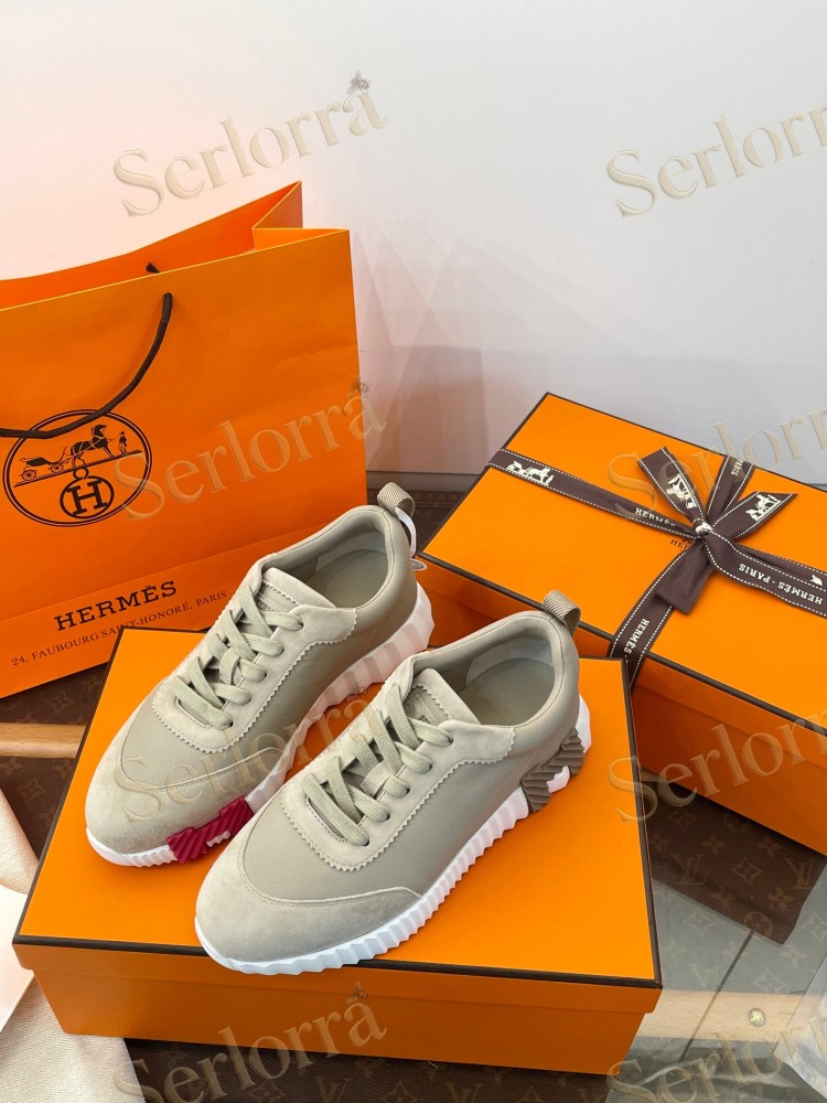 HERMÈS CALFSKIN AND SUEDE BOUNCING SNEAKERS
