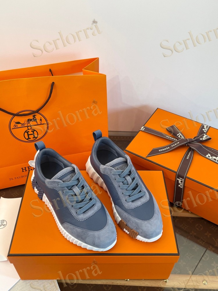 HERMÈS BLUE CALFSKIN AND SUEDE BOUNCING SNEAKERS