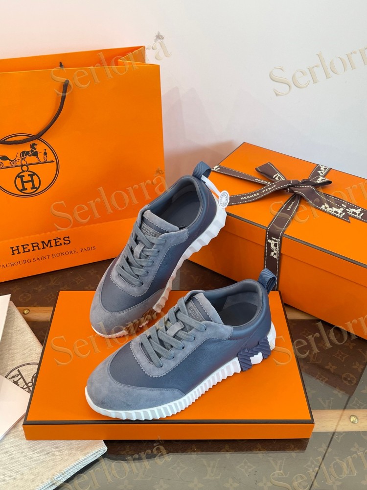 HERMÈS BLUE CALFSKIN AND SUEDE BOUNCING SNEAKERS