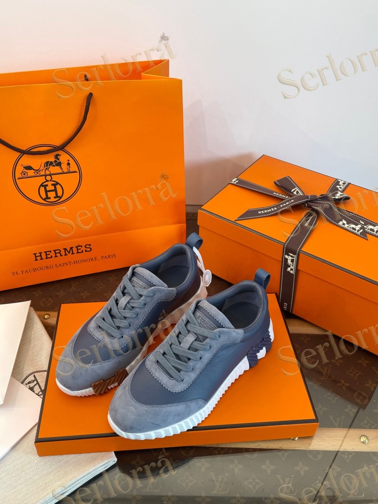 HERMÈS BLUE CALFSKIN AND SUEDE BOUNCING SNEAKERS