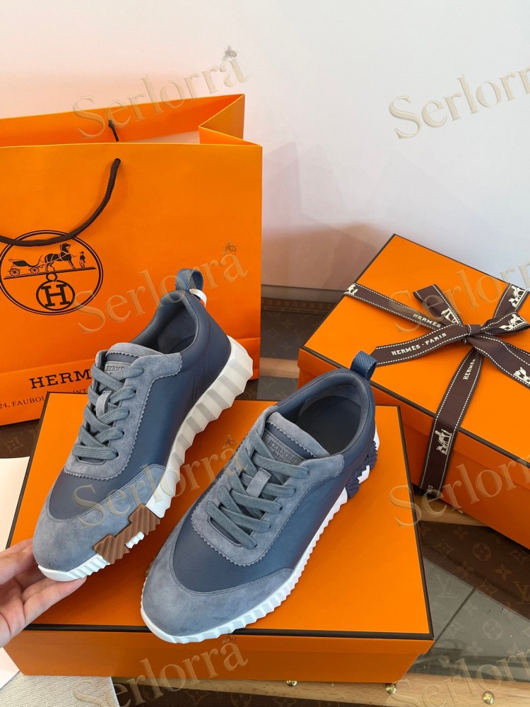 HERMÈS BLUE CALFSKIN AND SUEDE BOUNCING SNEAKERS
