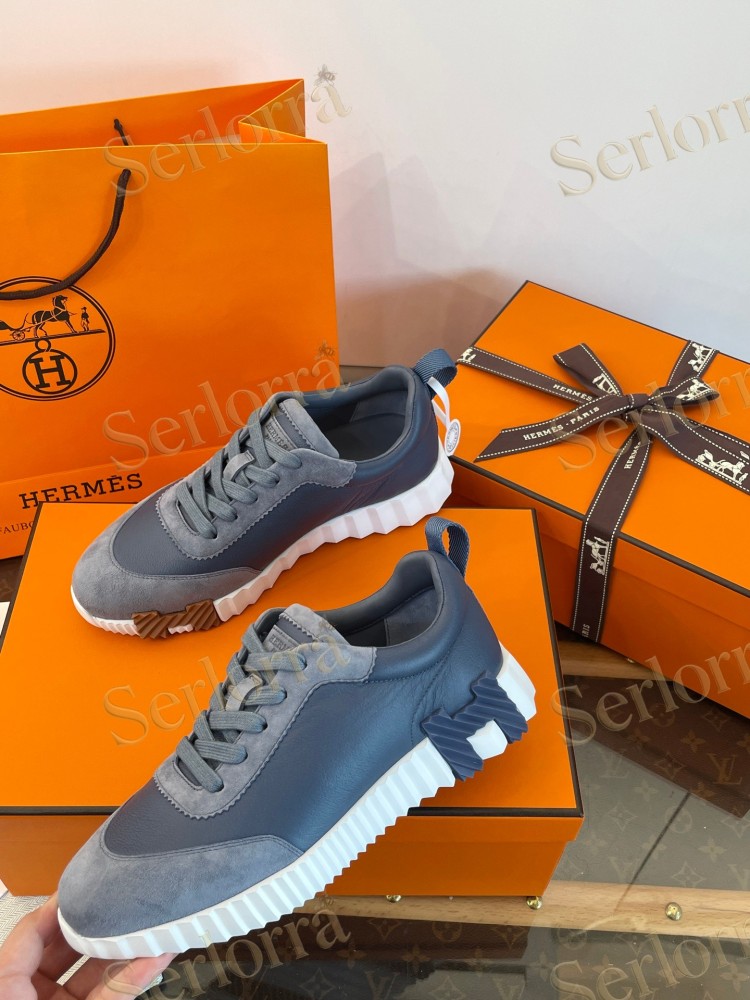 HERMÈS BLUE CALFSKIN AND SUEDE BOUNCING SNEAKERS