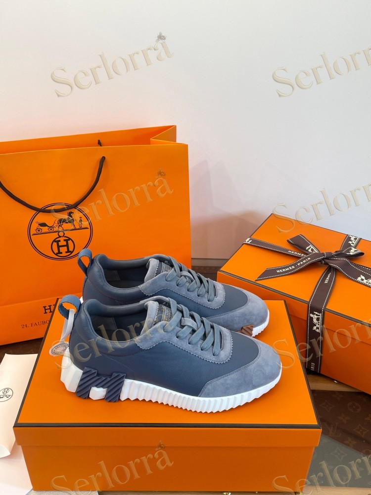 HERMÈS BLUE CALFSKIN AND SUEDE BOUNCING SNEAKERS