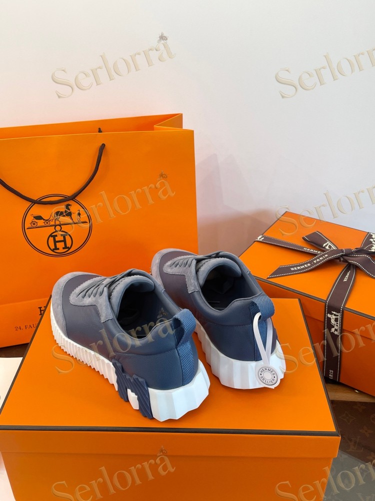 HERMÈS BLUE CALFSKIN AND SUEDE BOUNCING SNEAKERS