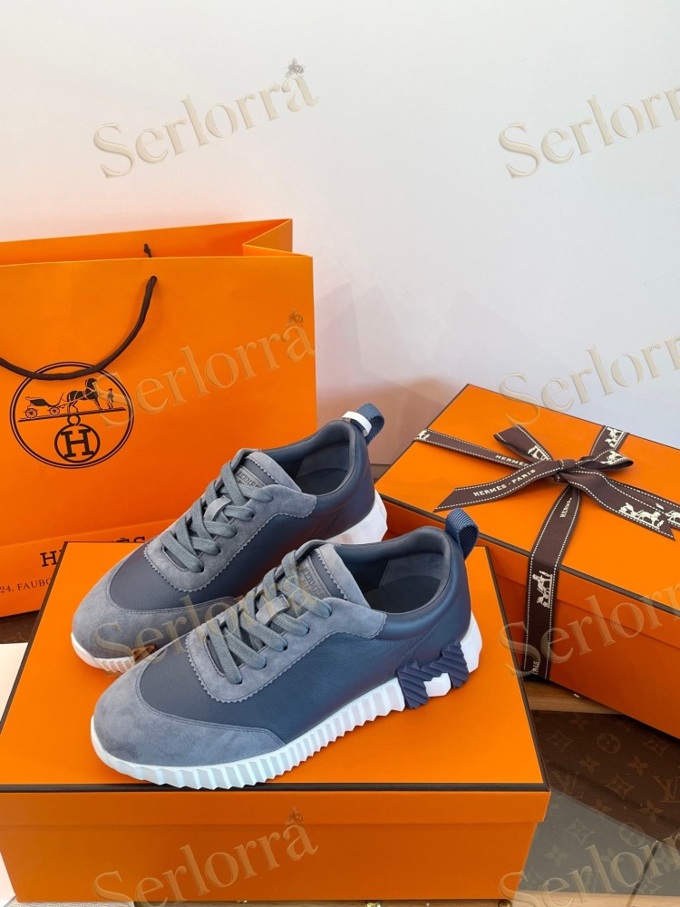 HERMÈS BLUE CALFSKIN AND SUEDE BOUNCING SNEAKERS