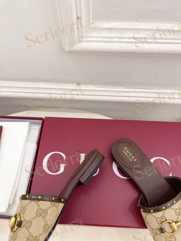 GUCCI GG CANVAS STUDS HORSEBIT SLIDE SANDALS