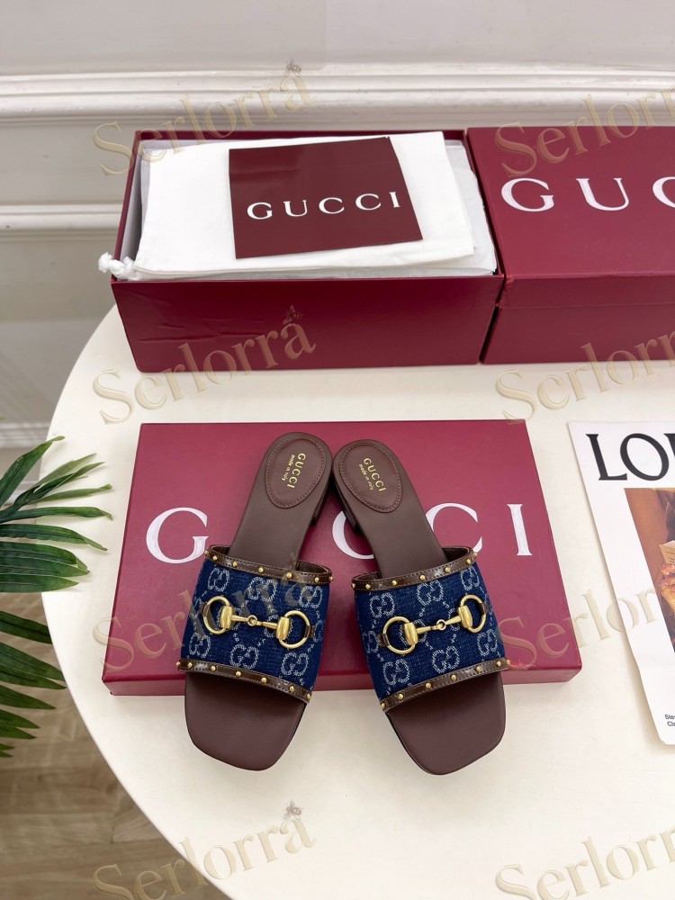 GUCCI GG CANVAS STUDS HORSEBIT SLIDE SANDALS