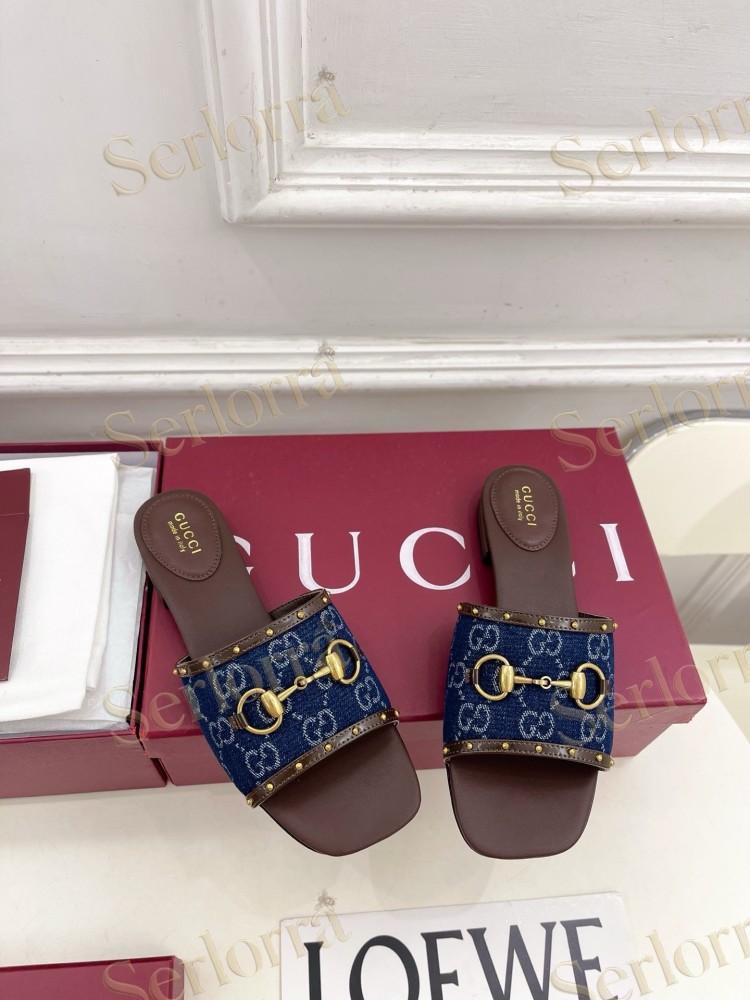 GUCCI GG CANVAS STUDS HORSEBIT SLIDE SANDALS