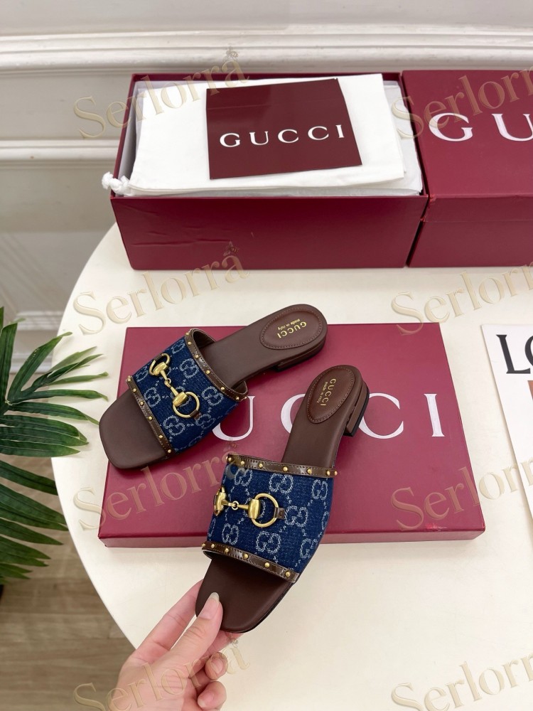 GUCCI GG CANVAS STUDS HORSEBIT SLIDE SANDALS
