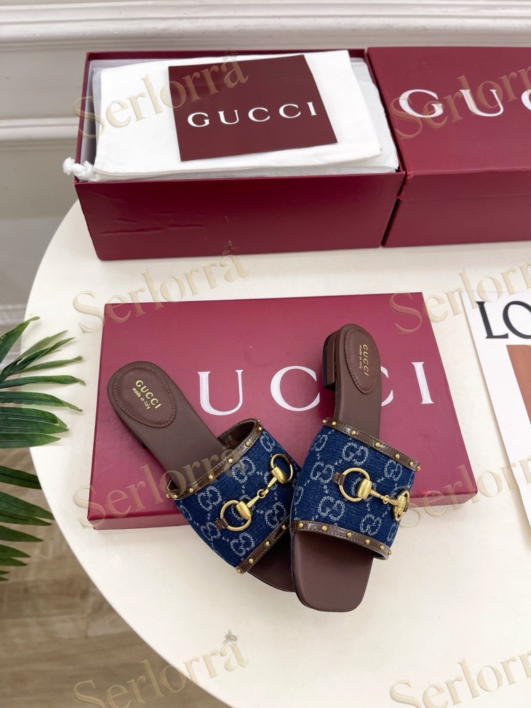GUCCI GG CANVAS STUDS HORSEBIT SLIDE SANDALS