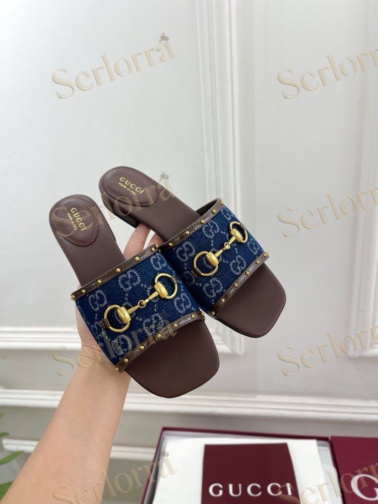 GUCCI GG CANVAS STUDS HORSEBIT SLIDE SANDALS