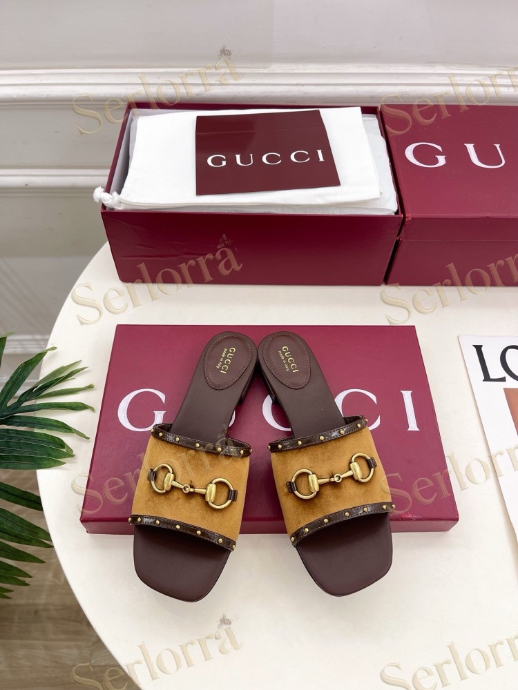 GUCCI GG CANVAS STUDS HORSEBIT SLIDE SANDALS