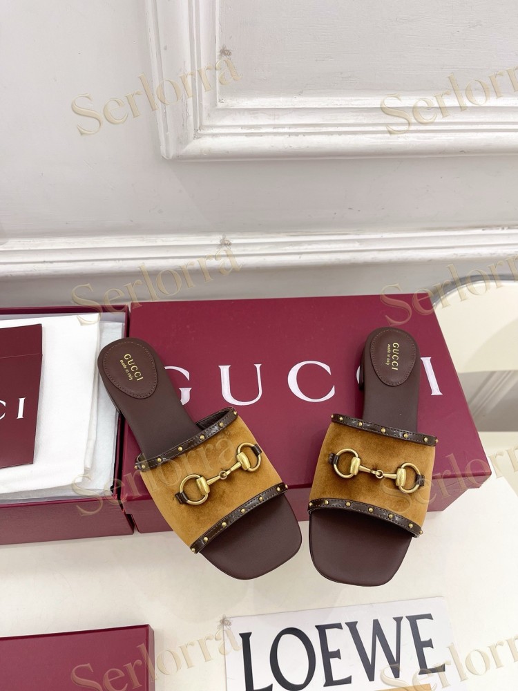 GUCCI GG CANVAS STUDS HORSEBIT SLIDE SANDALS
