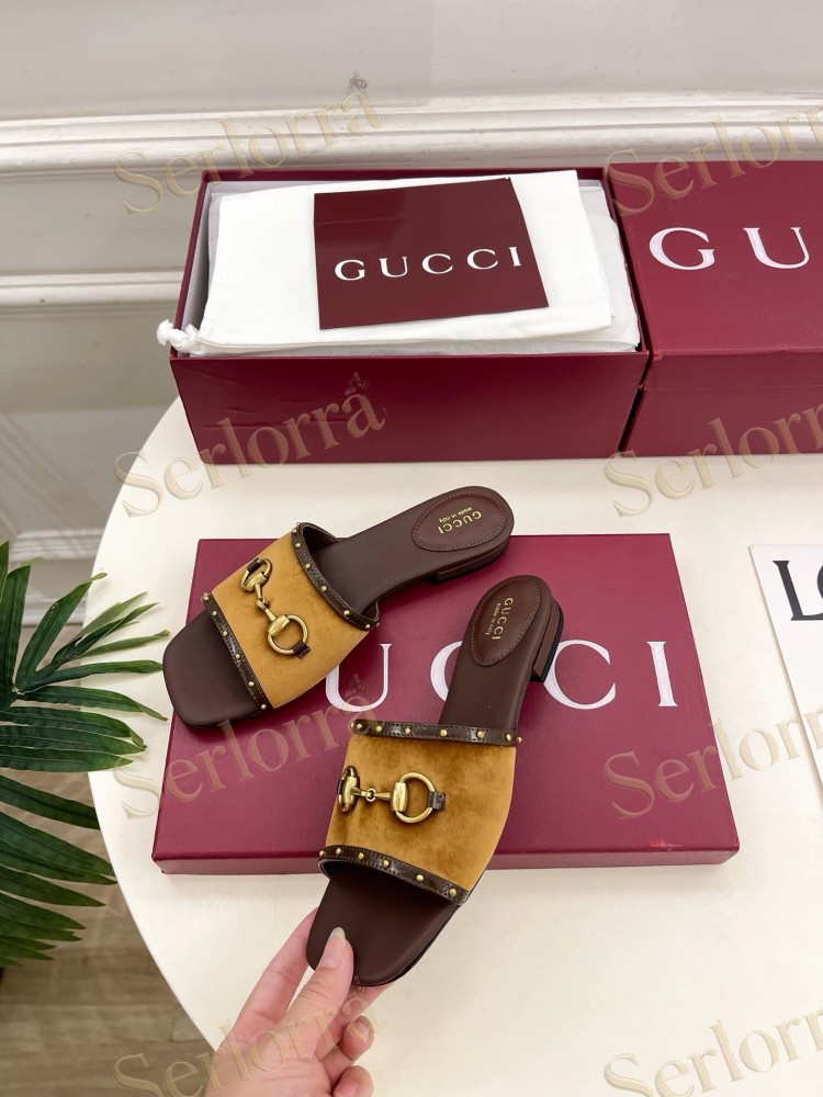 GUCCI GG CANVAS STUDS HORSEBIT SLIDE SANDALS