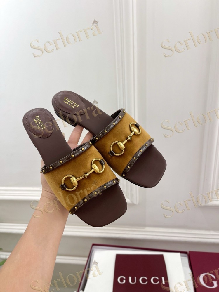 GUCCI GG CANVAS STUDS HORSEBIT SLIDE SANDALS