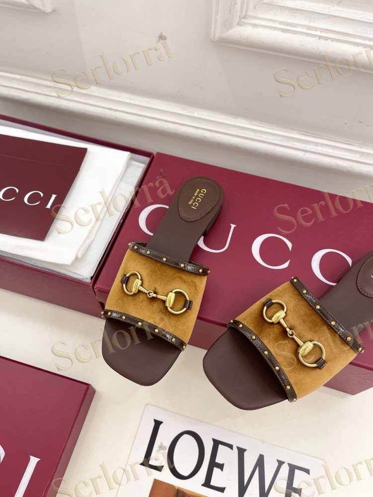 GUCCI GG CANVAS STUDS HORSEBIT SLIDE SANDALS