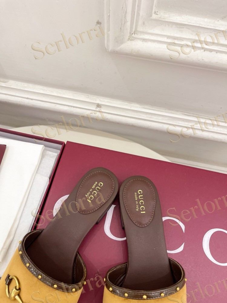GUCCI GG CANVAS STUDS HORSEBIT SLIDE SANDALS