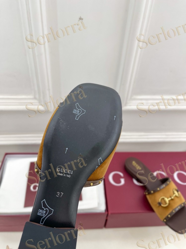 GUCCI GG CANVAS STUDS HORSEBIT SLIDE SANDALS