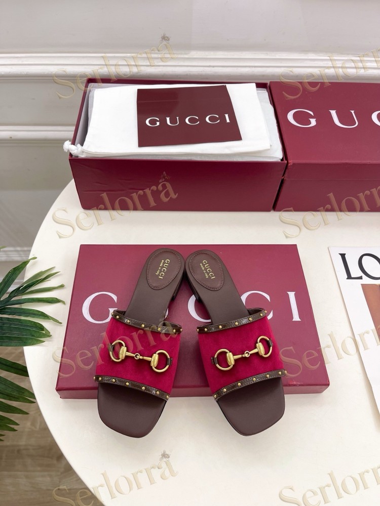 GUCCI GG CANVAS STUDS HORSEBIT SLIDE SANDALS