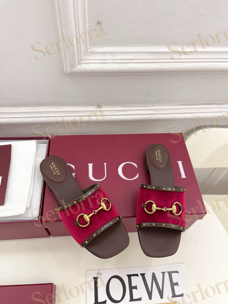 GUCCI GG CANVAS STUDS HORSEBIT SLIDE SANDALS