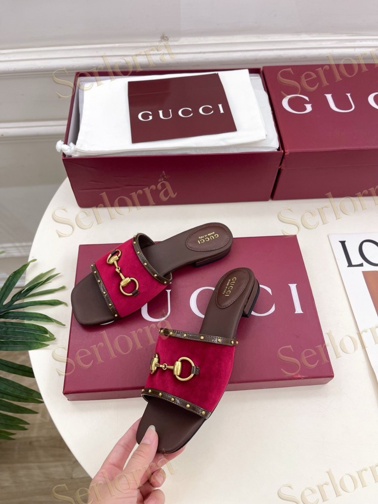 GUCCI GG CANVAS STUDS HORSEBIT SLIDE SANDALS