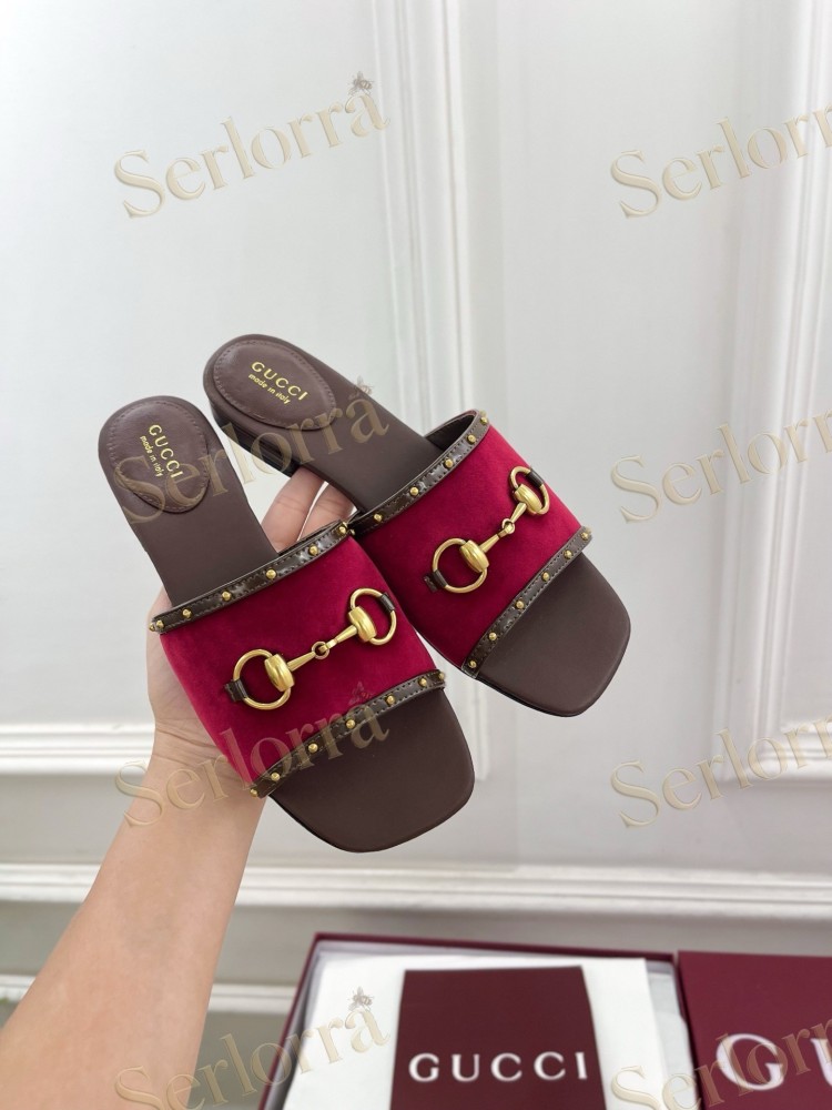 GUCCI GG CANVAS STUDS HORSEBIT SLIDE SANDALS