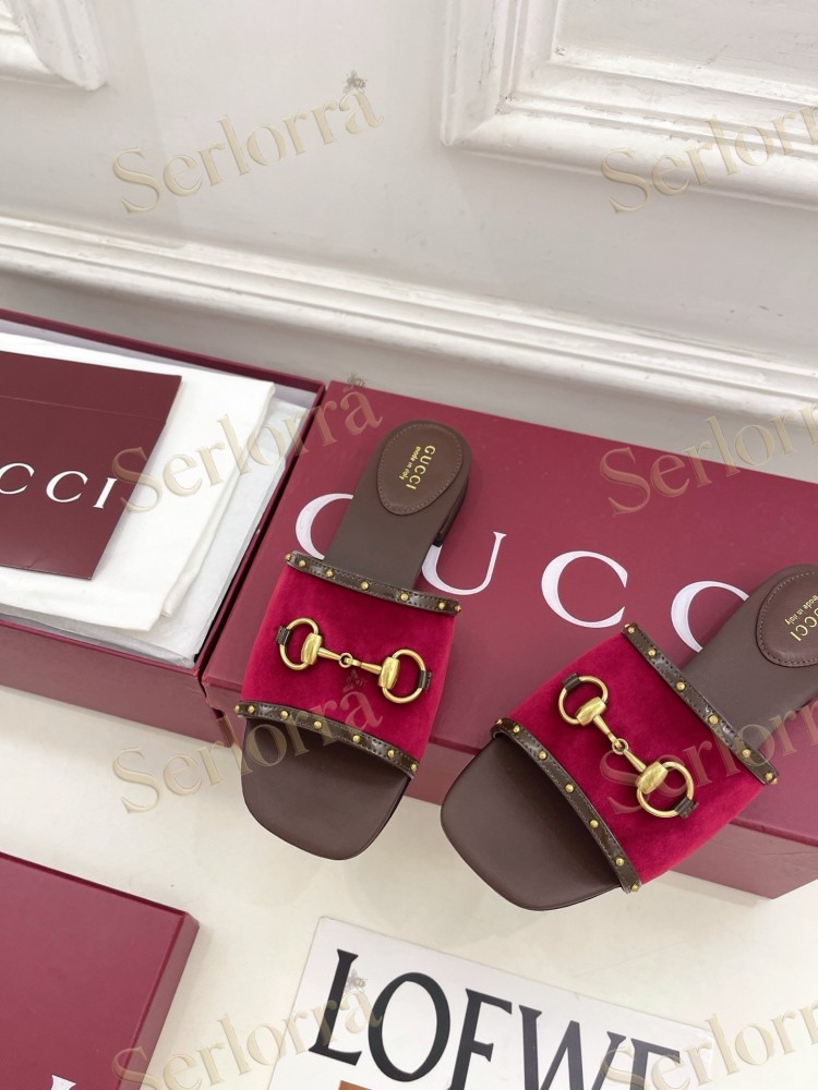 GUCCI GG CANVAS STUDS HORSEBIT SLIDE SANDALS