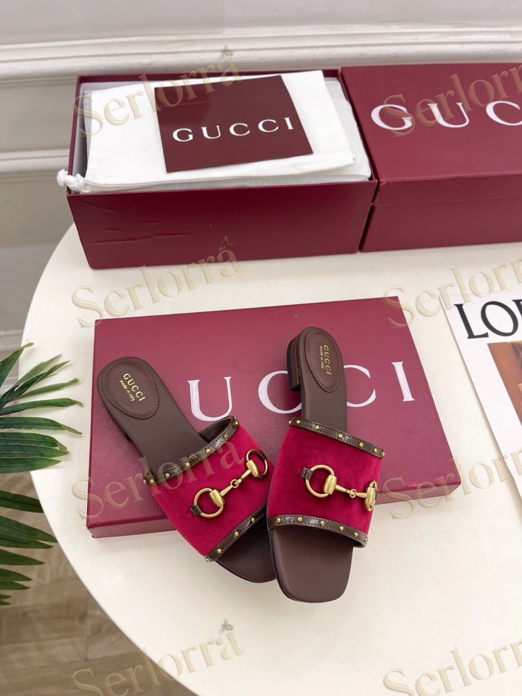 GUCCI GG CANVAS STUDS HORSEBIT SLIDE SANDALS