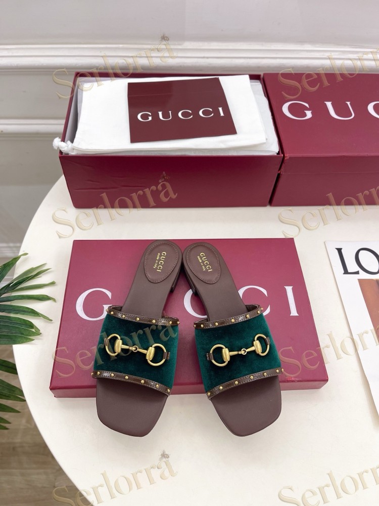 GUCCI GG CANVAS STUDS HORSEBIT SLIDE SANDALS