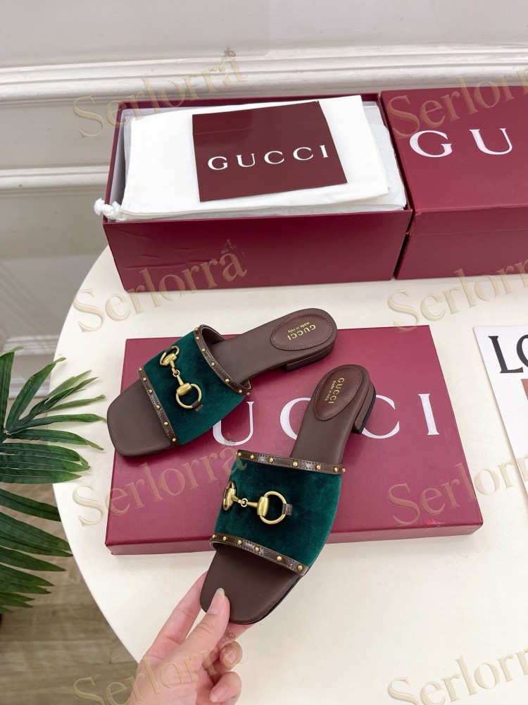 GUCCI GG CANVAS STUDS HORSEBIT SLIDE SANDALS