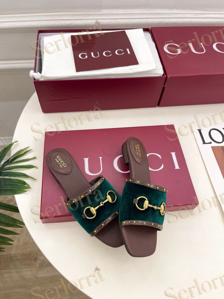 GUCCI GG CANVAS STUDS HORSEBIT SLIDE SANDALS