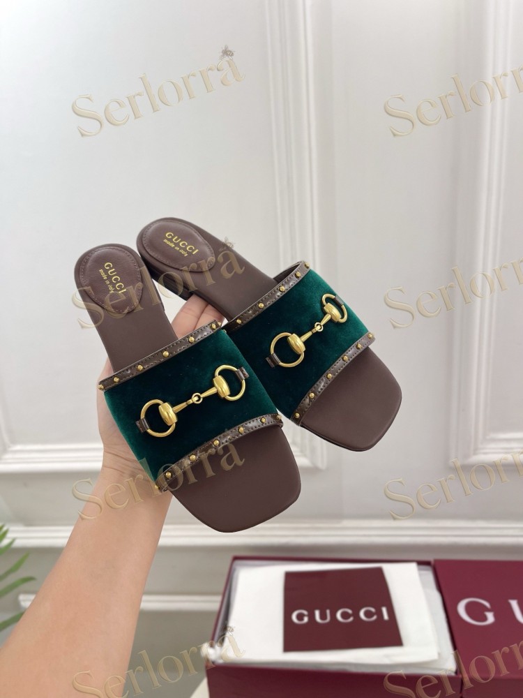 GUCCI GG CANVAS STUDS HORSEBIT SLIDE SANDALS