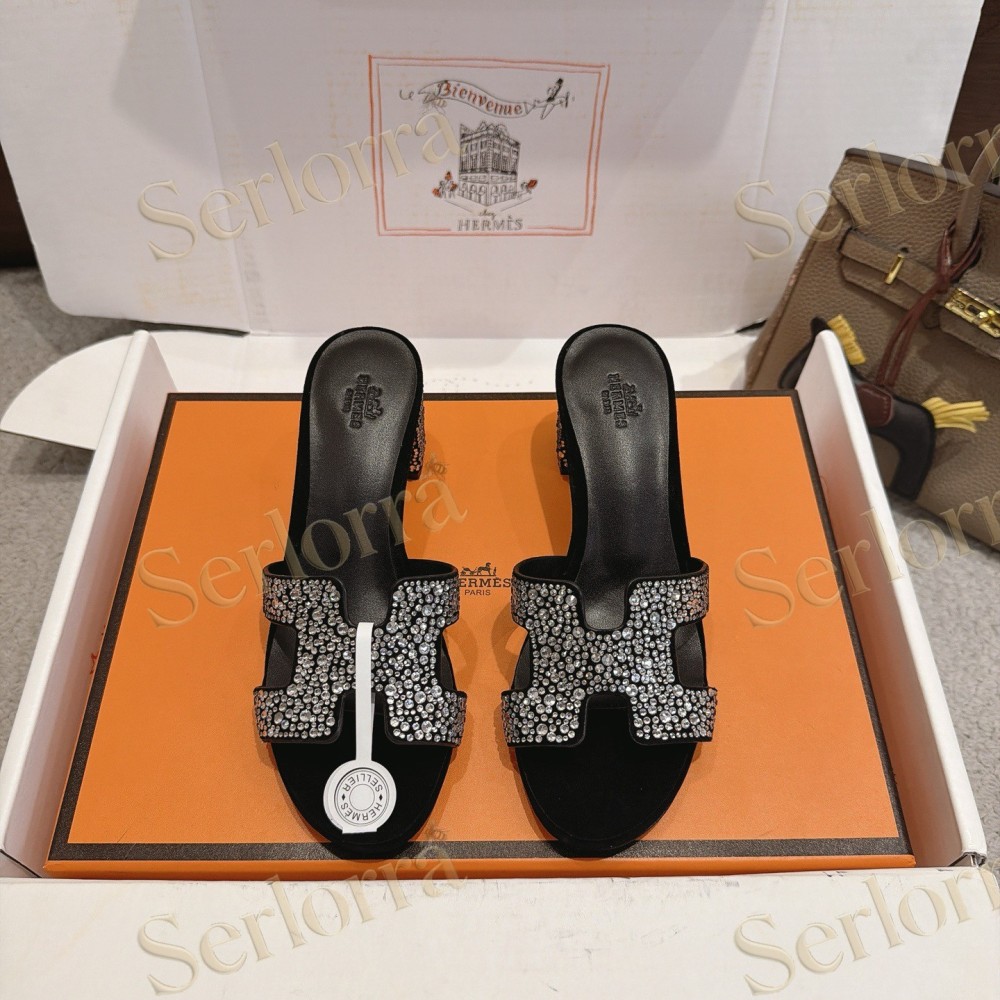 HERMÈS LIGHT BLUE DENIM AND LEATHER HABAROVSK BLOCK-HEEL SLIDES