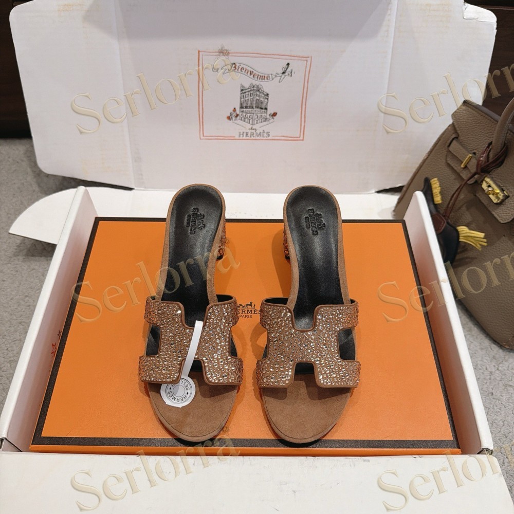 HERMÈS LIGHT DENIM AND LEATHER HABAROVSK BLOCK-HEEL SLIDES