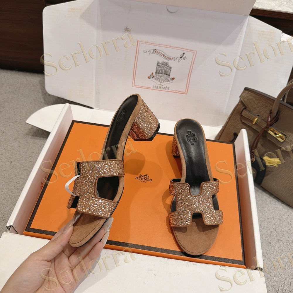 HERMÈS LIGHT DENIM AND LEATHER HABAROVSK BLOCK-HEEL SLIDES