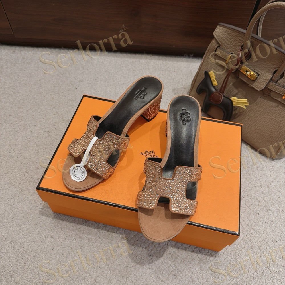 HERMÈS LIGHT DENIM AND LEATHER HABAROVSK BLOCK-HEEL SLIDES