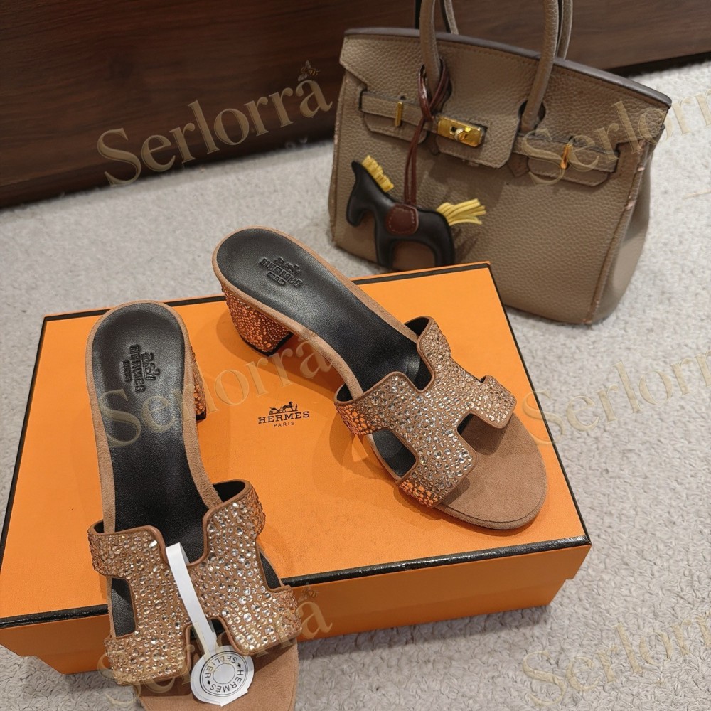 HERMÈS LIGHT DENIM AND LEATHER HABAROVSK BLOCK-HEEL SLIDES