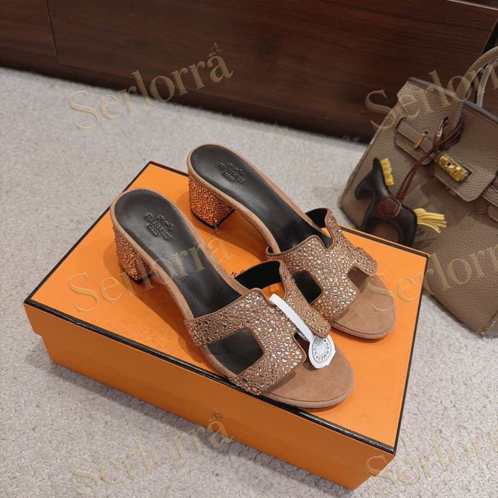 HERMÈS LIGHT DENIM AND LEATHER HABAROVSK BLOCK-HEEL SLIDES