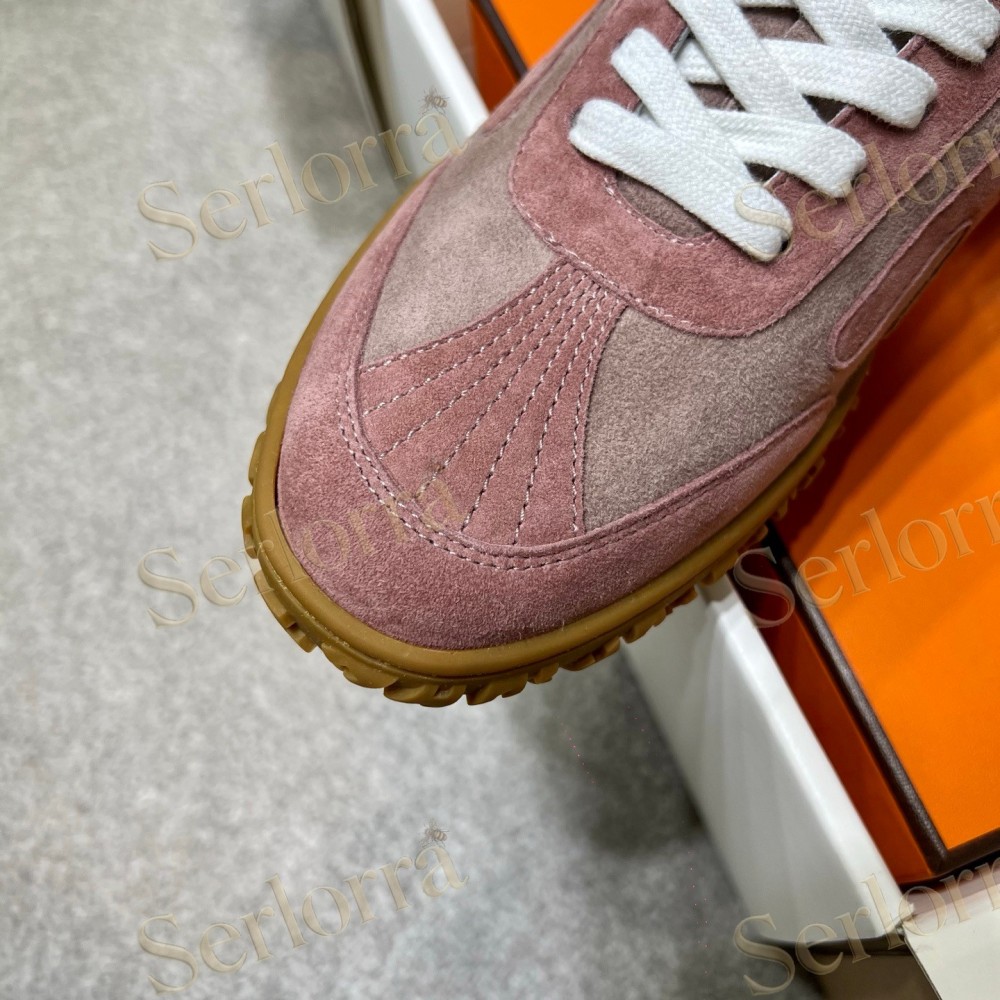 HERMÈS LIGHT SUEDE AND LEATHER JET LOW‑TOP SNEAKERS