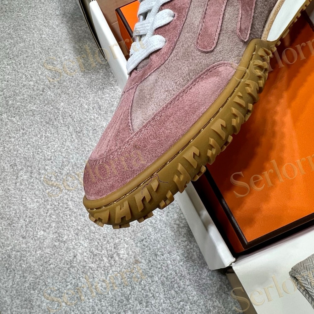 HERMÈS LIGHT SUEDE AND LEATHER JET LOW‑TOP SNEAKERS