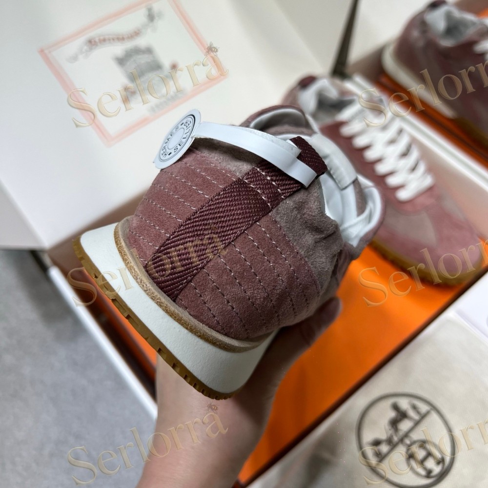 HERMÈS LIGHT SUEDE AND LEATHER JET LOW‑TOP SNEAKERS
