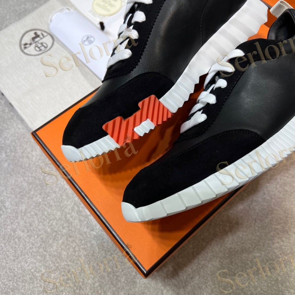HERMÈS LIGHT SUEDE AND LEATHER JET LOW‑TOP SNEAKERS
