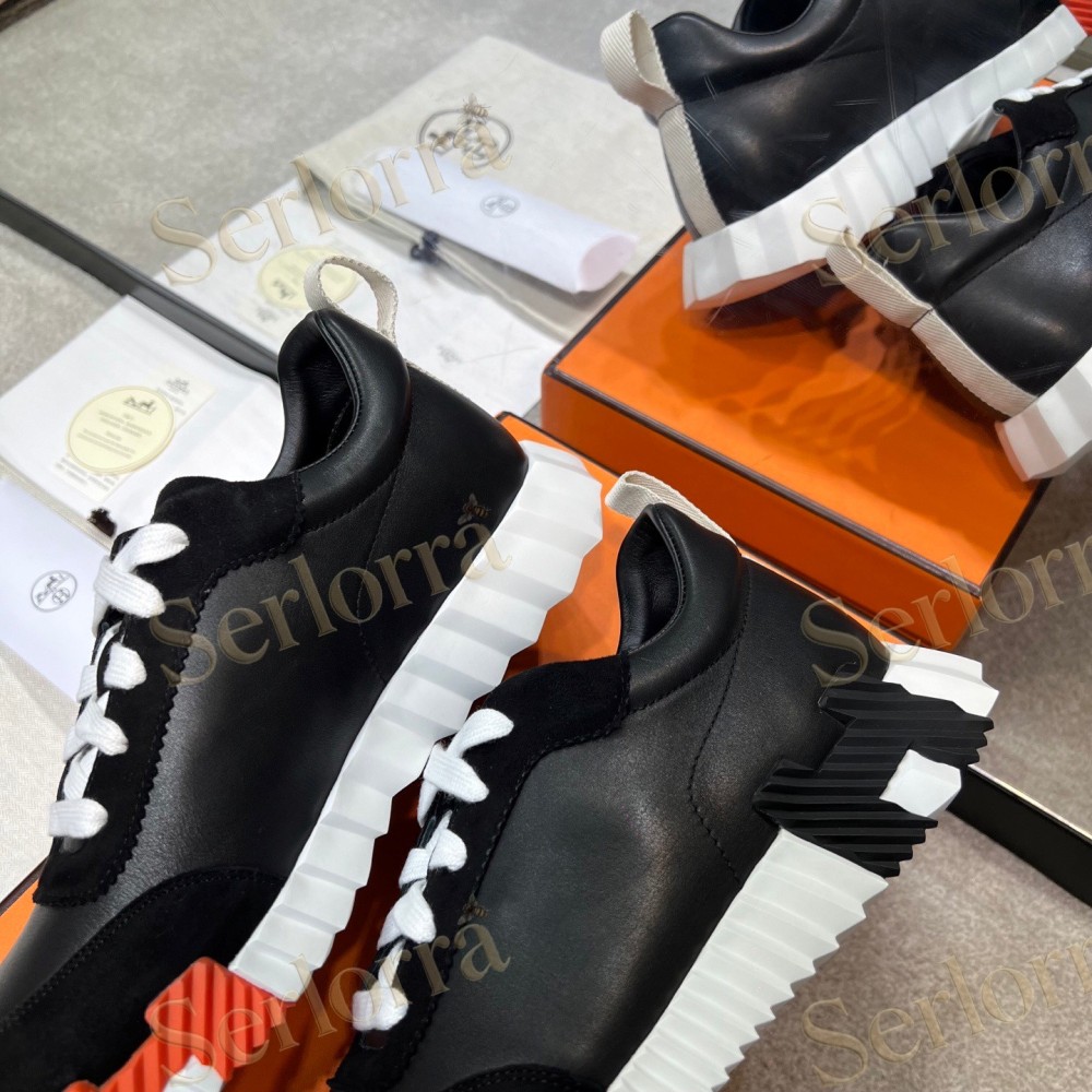 HERMÈS LIGHT SUEDE AND LEATHER JET LOW‑TOP SNEAKERS