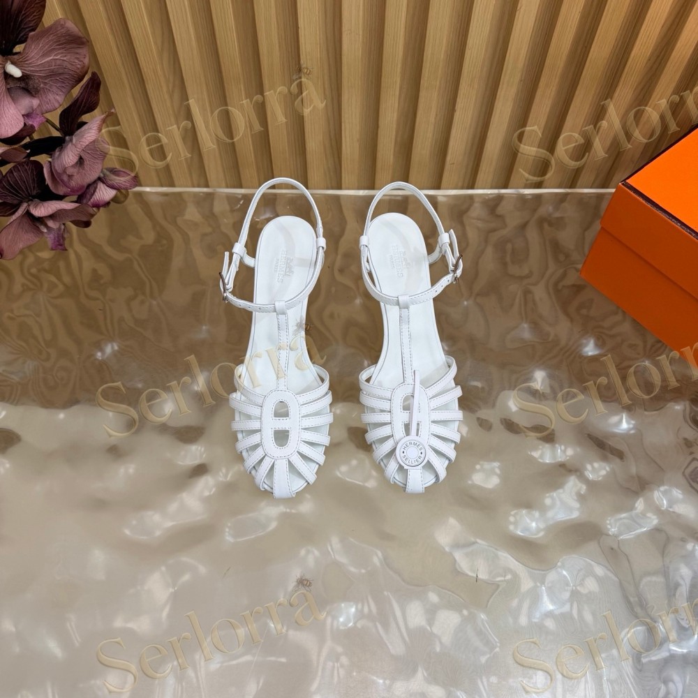 HERMÈS LEATHER CUTOUT WEDGE-HEEL ROMAN SANDALS