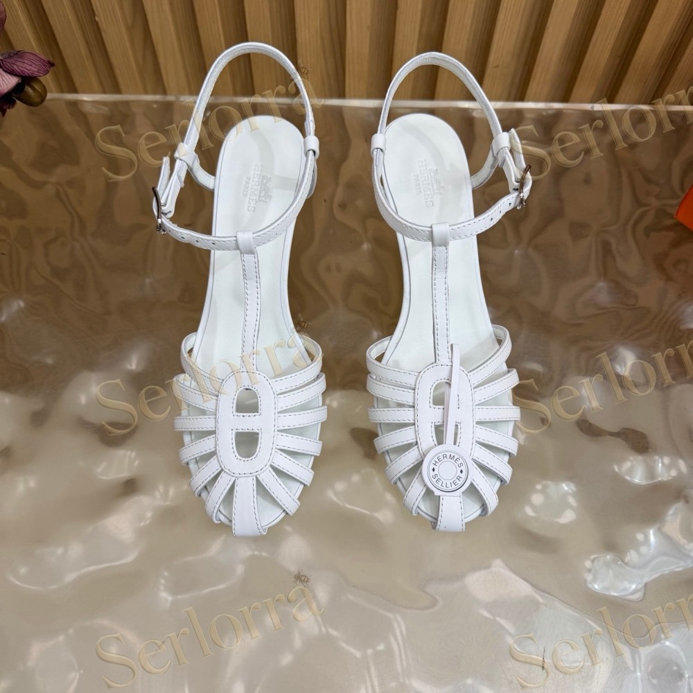 HERMÈS LEATHER CUTOUT WEDGE-HEEL ROMAN SANDALS