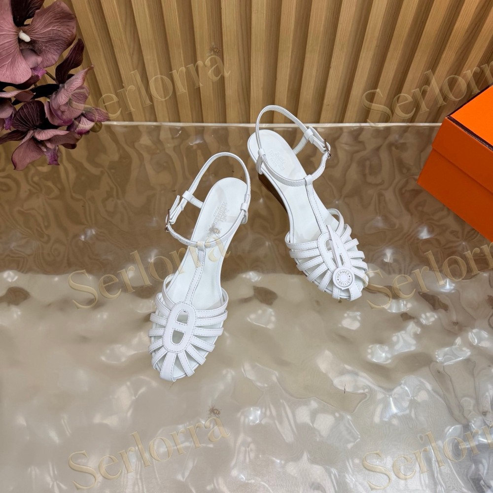HERMÈS LEATHER CUTOUT WEDGE-HEEL ROMAN SANDALS