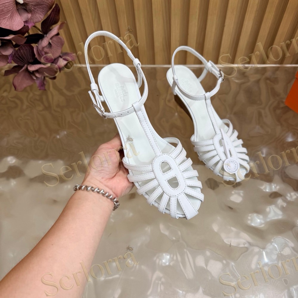 HERMÈS LEATHER CUTOUT WEDGE-HEEL ROMAN SANDALS